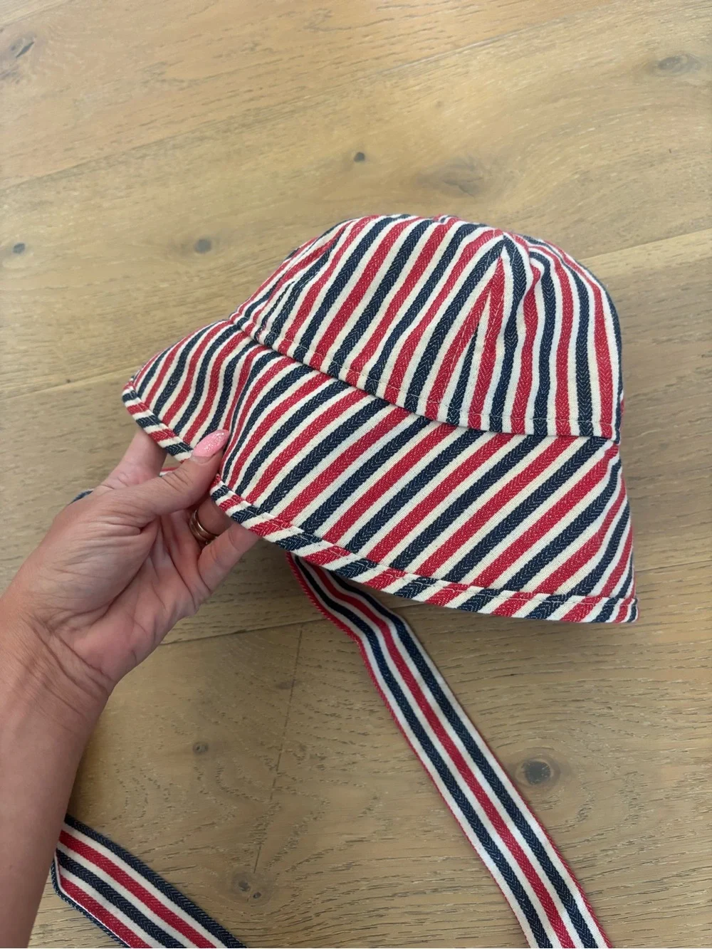 Free People Striped Sailor Bucket Hat Red Stripe NWT One Size tie strap bohemian